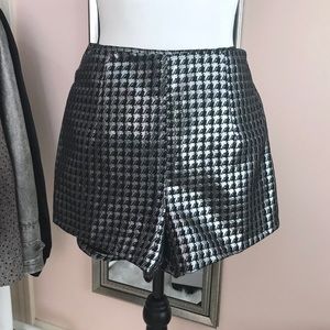 Black And Silver Houndstooth Shorts